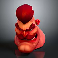 3D Game Character Head With Red Hair Red Mustache Angry Expression And Fierce Cartoon Look