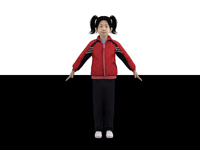 Woman In Red Jacket With Black Pants White Shoes And Pigtails Arms Outstretched 3d model