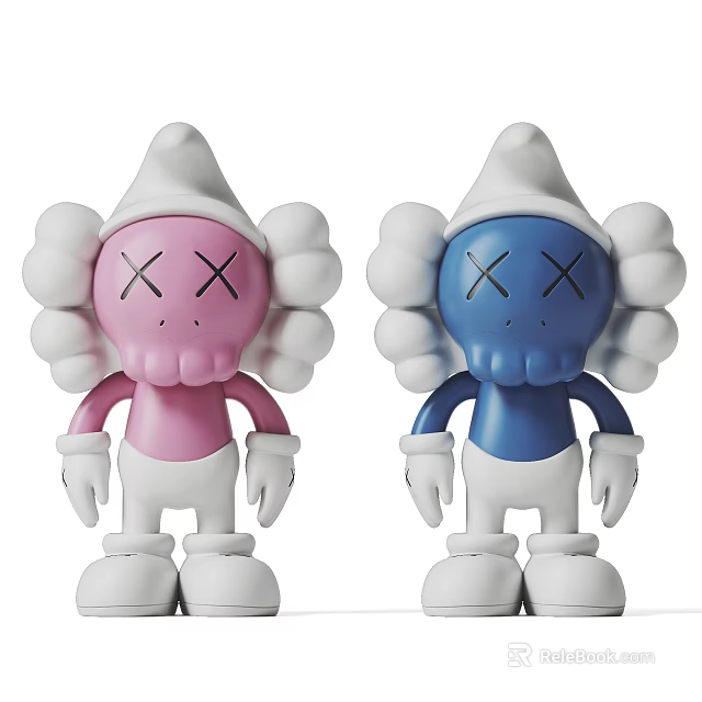 Pink And Blue Kaws Dolls With X Eyes And Cloud Shaped Heads 3d model 