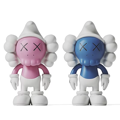 Pink And Blue Kaws Dolls With X Eyes And Cloud Shaped Heads 3d model
