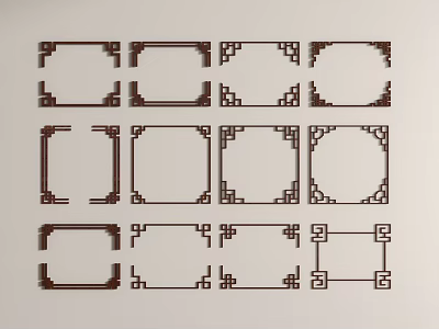 Intricate Traditional Chinese Carved Patterns In Brown Frames With Various Designs 3d model
