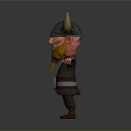 Viking Man 3D Model with Horned Helmet Beard Painted Face Belt Boots and Arms Outstretched