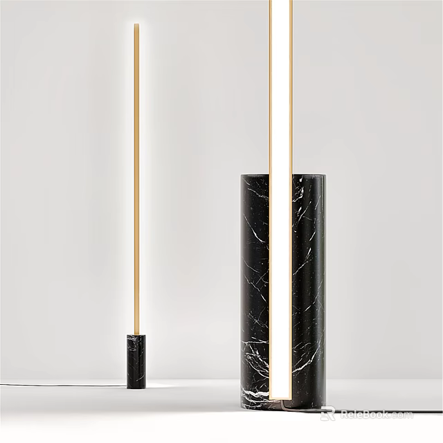 Sleek Modern Floor Lamps With Black Marble Base And Golden Pole Design 3d model 