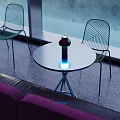 Modern Hotel Lobby With Stylish Purple Neon Lights And Sleek Integrated Bar Lounge Design