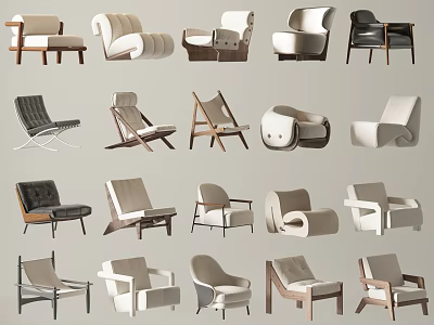 Modern Diverse Accent Chairs With Assorted Styles Curved Backs Upholstered Seats And Wooden Legs 3d model