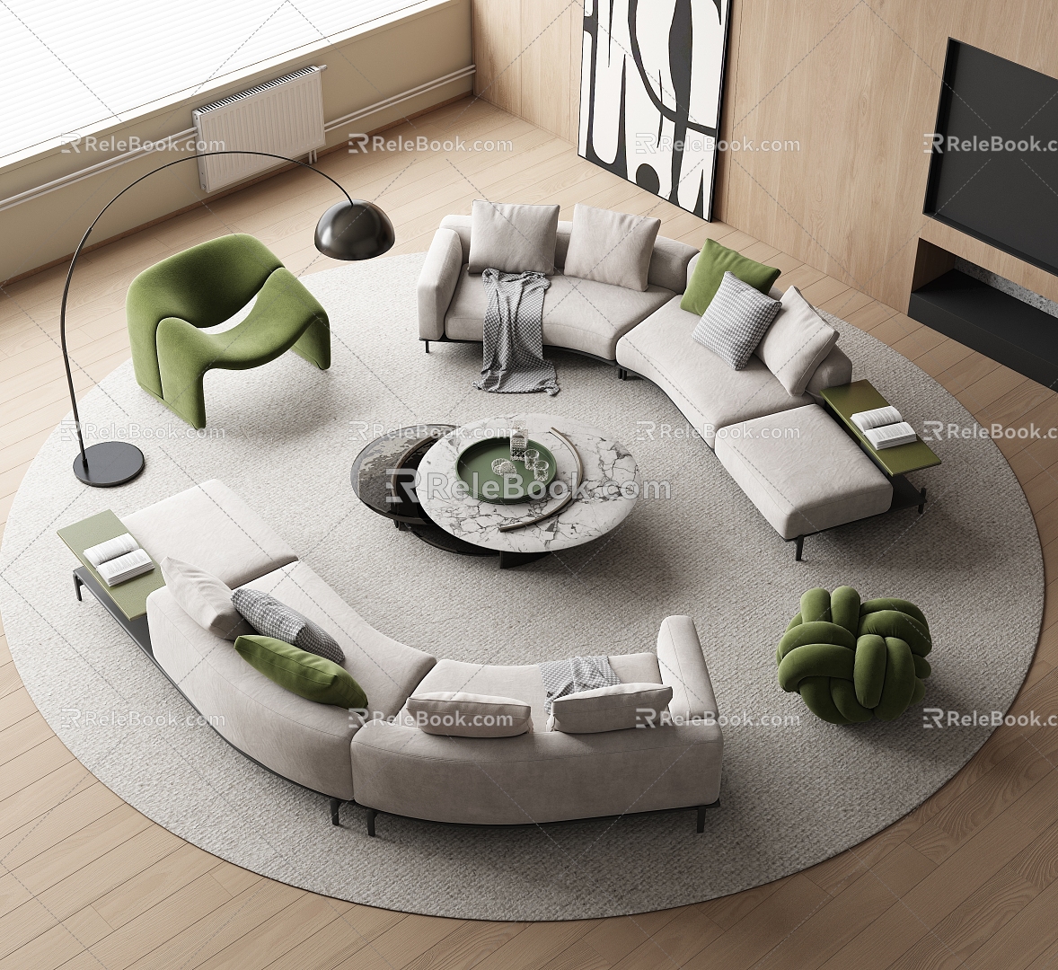 Minotti Sofa Coffee Table Combination Curved Sofa Round Coffee Table Multi-person Sofa Leisure Chair 3d model