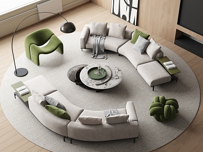 Minotti Sofa Coffee Table Combination Curved Sofa Round Coffee Table Multi-person Sofa Leisure Chair 3d model