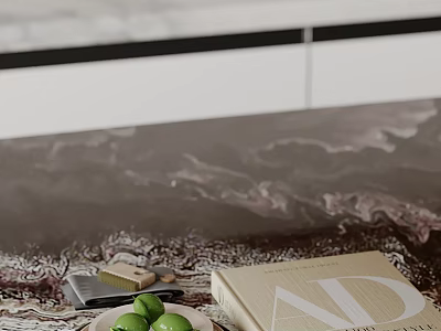 Elegant Decorative Ornament Set on Marble Countertop with Limes AD Magazine and Small Decor Item 3d model