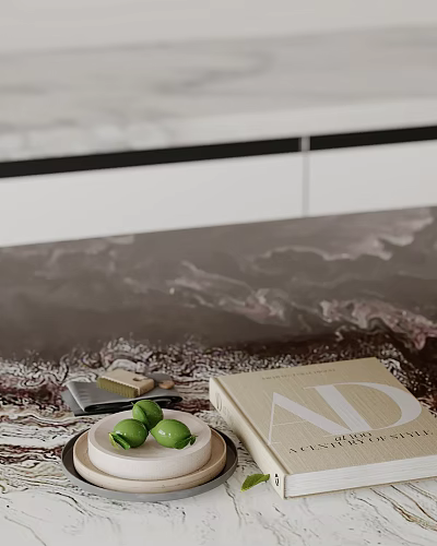 Elegant Decorative Ornament Set on Marble Countertop with Limes AD Magazine and Small Decor Item 3d model