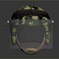 Camouflage Helmet With Transparent Face Shield And Padded Inner Headband Design