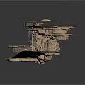 Floating Layered Rock Platform Structure With Industrial Metal Framework And Support Decks