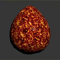 Red Egg Shaped Object With Yellow Spots Glowing On Gray Gradient Background