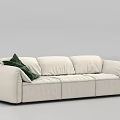 Modern Beige Fabric Three Seater Sofa With Green Throw Blanket 3d model