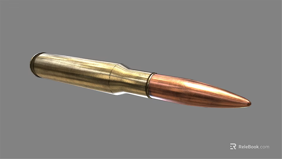 Detailed Close Up View of Military Weapon Bullet with Brass Casing and Copper Tip 3d model 