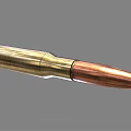 Detailed Close Up View of Military Weapon Bullet with Brass Casing and Copper Tip