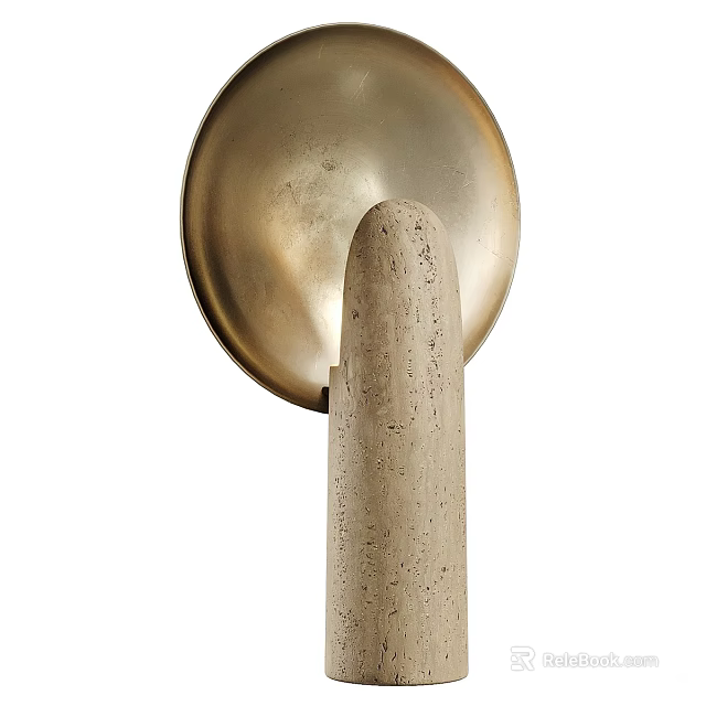 Modern Table Lamp with Brass Circular Shade and Textured Cork Support Base 3d model