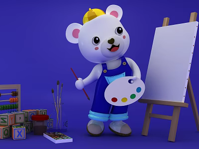 Modern easel cartoon bear 3d model Modern easel cartoon bear 3d model
