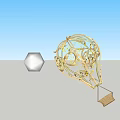Decorative Golden Hot Air Balloon Ornament With Intricate Carvings String Lights And Small Basket