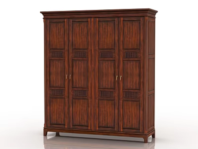 Traditional Dark Brown Wooden Wardrobe with Four Doors Decorative Panels and Supporting Legs 3d model