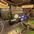 Cozy Café Interior With String Lights Moon Decoration Teepee Neon Signs Green Plants Bar Counter