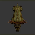 Mythical Game Movie Creature With Horns Spikes Green Yellow Skin And Fangs