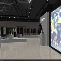 Modern Clothing Store Interior With Hanging Garments Bags Shoes And Decorative Painting