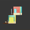 Cartoon Style Colorful Multi Room Model With Kitchen Living Room Bedroom And Decorative Furniture