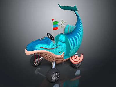 Colorful Whale Shaped Children's Tricycle With Playful Design And Small Flag 3d model