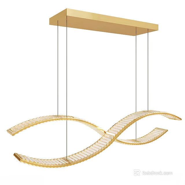 Luxurious Gold Curved Chandelier With Crystal Inlays For Modern Interior Decor 3d model 