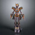 Futuristic Robot Character Design With Golden Orange Armor And Mechanical Structure