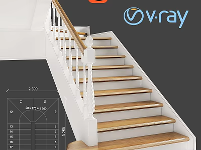 Modern Interior Staircase Design With Wooden Steps White Handrail And 3D Rendered Details 3d model