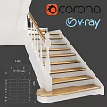 Modern Interior Staircase Design With Wooden Steps White Handrail And 3D Rendered Details
