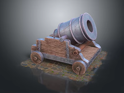 Old Historical Cannon Weapon With Wooden Carriage And Metal Barrel 3d model