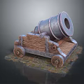 Old Historical Cannon Weapon With Wooden Carriage And Metal Barrel