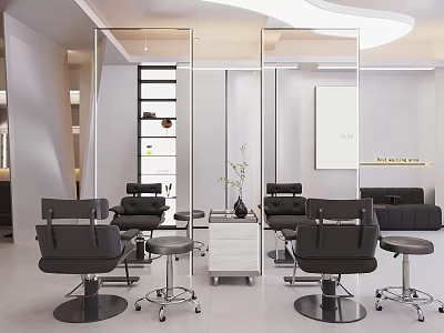 Elegant Modern Beauty Hair Salon Interior With Styling Chairs Mirrors And Furniture 3d model