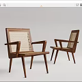 Modern Minimalist Accent Chair with Wooden Frame and Rattan Weave for Living Room Decor