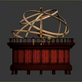 Traditional Chinese Decorative Structure With Round Red Carved Base And Golden Rings