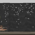 Gray Sofa Background Wall With White Bird Decorations Orange Chair And Green Plant