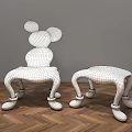 Mickey Shaped Black And Red Leisure Chairs With White Decorated Legs On Wooden Floor