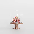 Fresh Berry Topped Cake On Wooden Stand With Glass Dome Cover