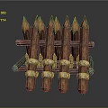 Rustic Wooden Spiked Fence Structure With Rope Bindings And Sharp Tops 3d model