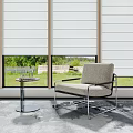 Modern Light Gray Accent Chair Metal Frame By Window Side Table Outdoor Greenery View