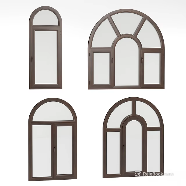 Elegant Modern Casement Windows Featuring Arch Top And Rectangular Frame Designs 3d model