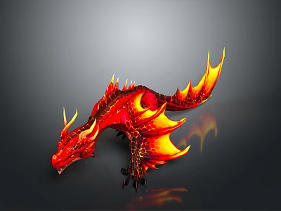 Red Dragon With Glowing Flame Effects In Black Background Game Movie Character 3d model