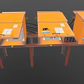 Orange Switch Panels with Open Covers Mounted on Metal Stands Industrial Setup 3d model