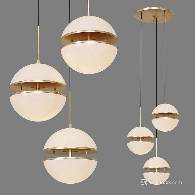 Modern Spherical Pendant Lights With Gold Accents And White Shades 3d model 