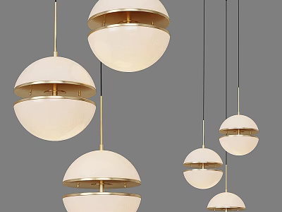 Modern Spherical Pendant Lights With Gold Accents And White Shades 3d model