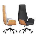 Two Modern Office Chairs Light Gray and Dark Gray High Backrest Wooden Armrests Black Base