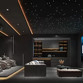 Luxury Home Theater Room Interior With Starry Ceiling Comfortable Recliner Seats And Large Projection Screen
