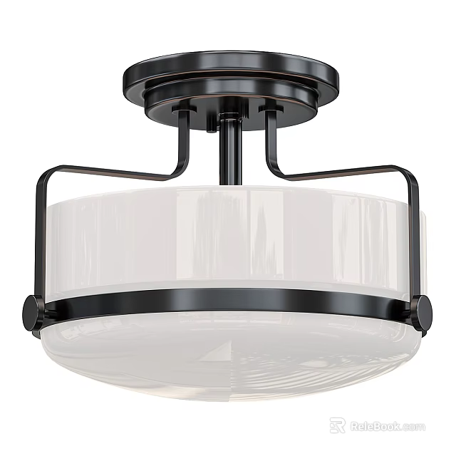 Modern Black Metal Frame Chandelier with White Lampshade and Circular Design 3d model 